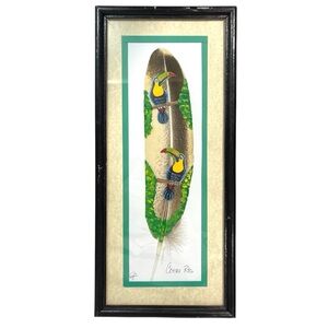 Vintage 1990s Signed Luciana Ravizza Feather Art Miniature Hand Painted Toucan